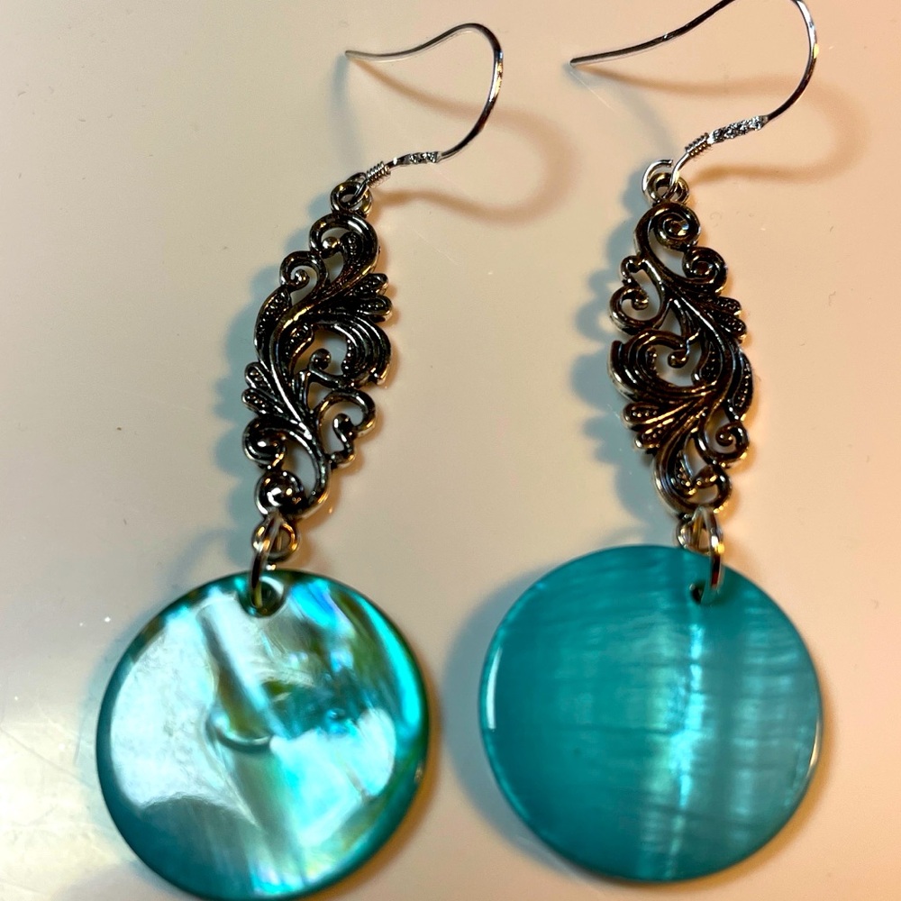 Turquoise Mother of Pearl Dangle Earrings